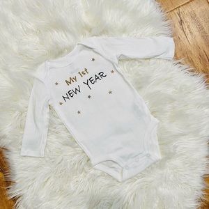 My First New Year White Long Sleeve White Onesie Size 6 months